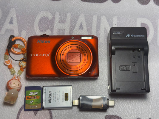 Nikon Coolpix S6500 16MP 12X Zoom Digital Camera Complete ORANGE