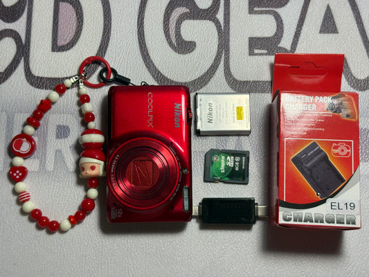 Nikon Coolpix S6500 16MP 12X Zoom Digital Camera Complete Red